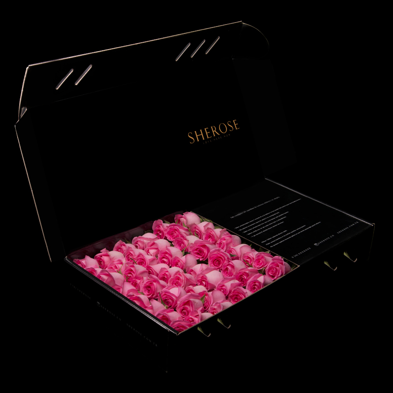 Sherose Premium Pink Roses in a Black Box